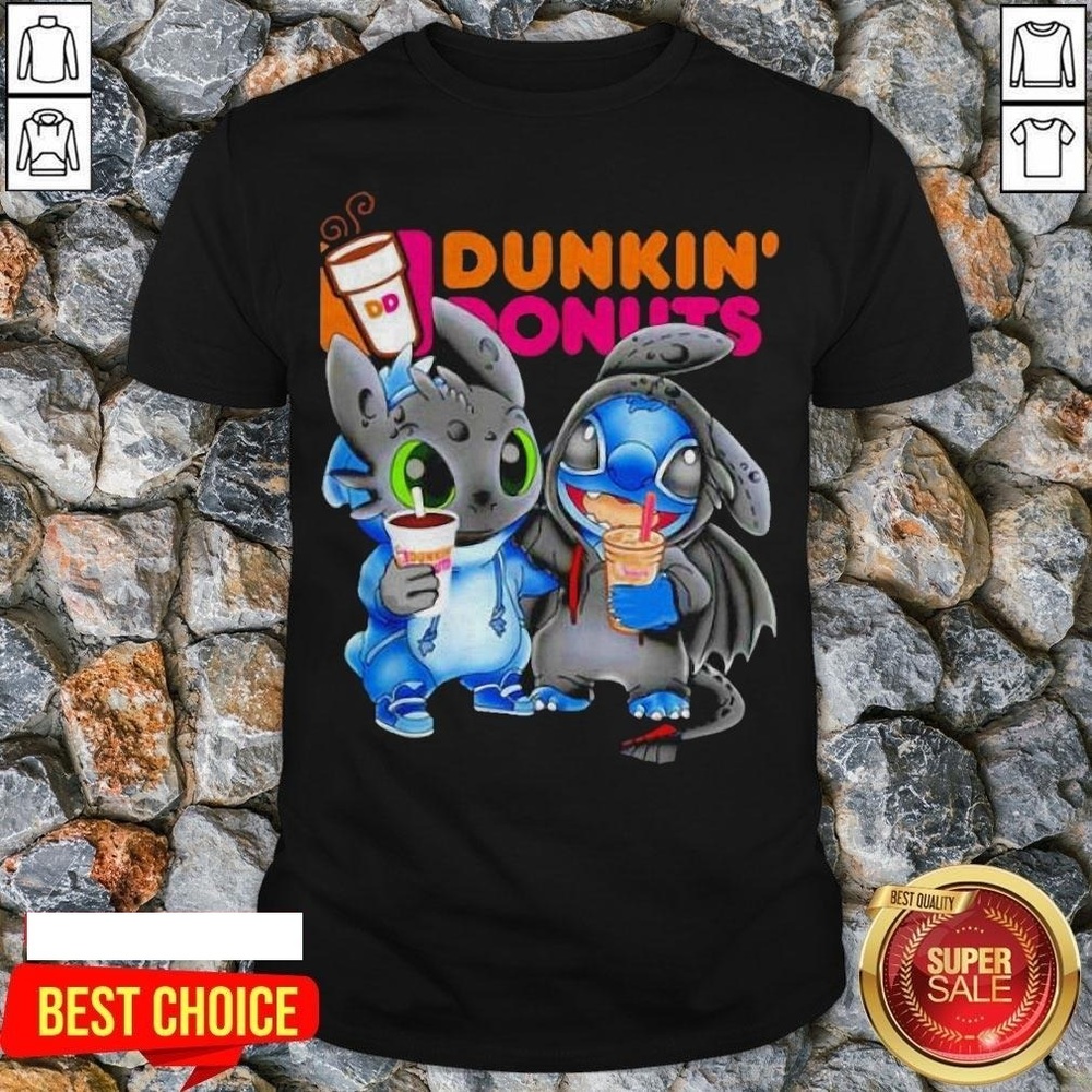 Stitch And Toothless Hug Dunkin Donuts Shirt